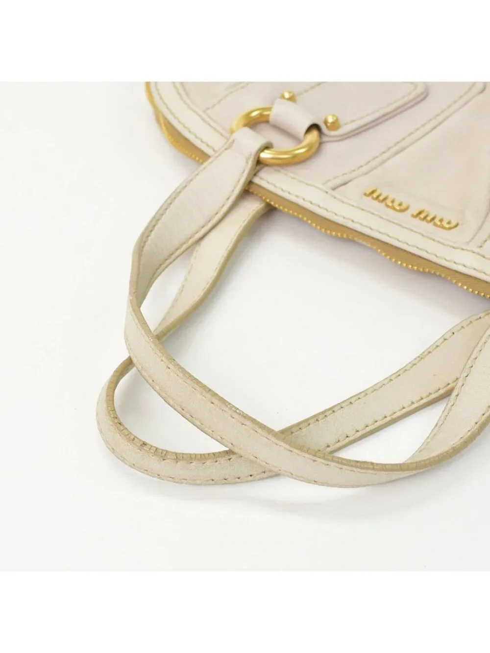 Miu Miu Vintage Handbag Beige Brown Leather Gold